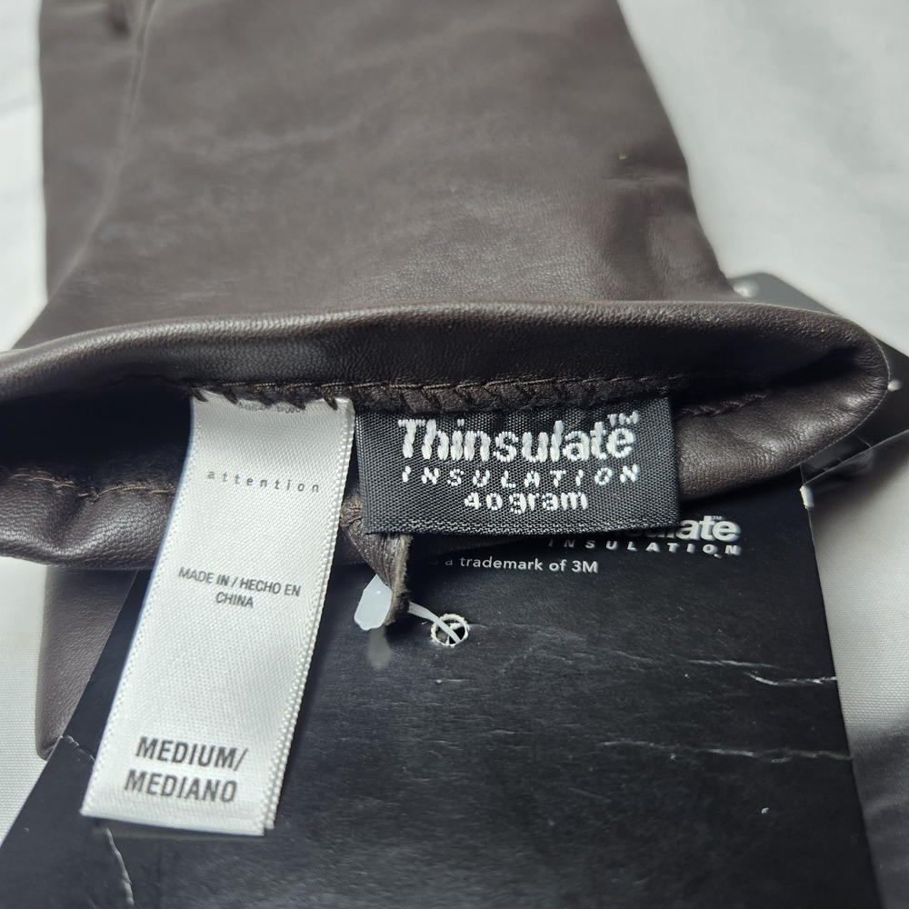 New Attention Brown Genuine Leather Gloves Womens Medium Kmart Thinsulate Lined - Picture 3 of 6